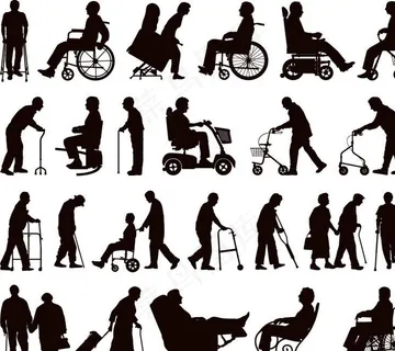 老年人残疾人剪影图片