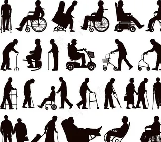 老年人残疾人剪影图片
