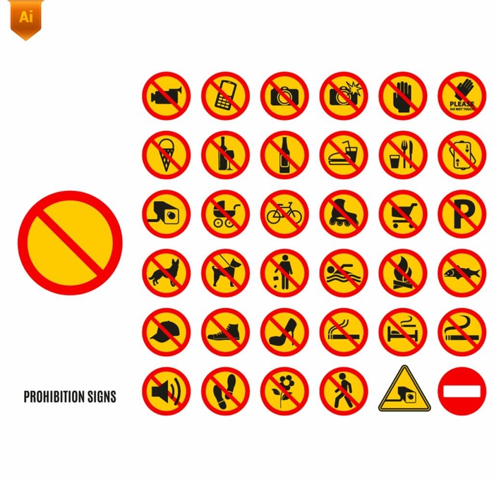 公共标识禁止标识图片ai矢量模版下载