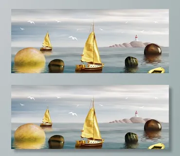 金色帆船石来运转装饰画图片 金色帆船石来运转装饰画图片