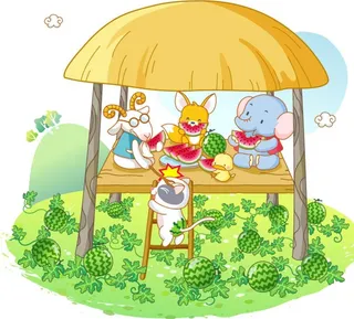 卡通夏季西瓜田插画矢量素材图片