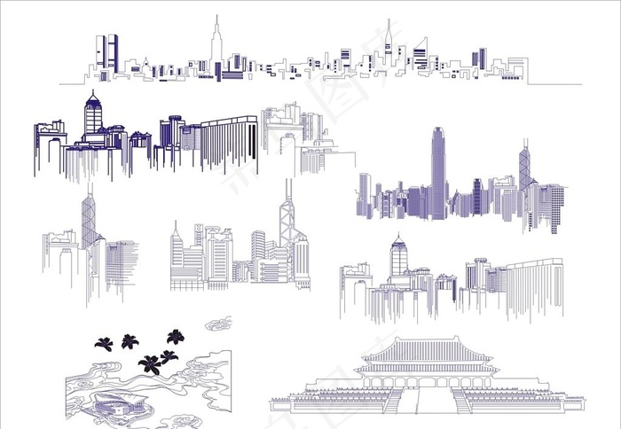 城市线稿矢量图图片cdr矢量模版下载