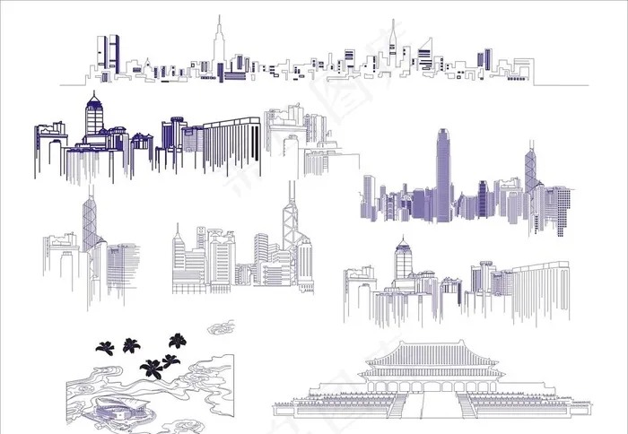城市线稿矢量图图片cdr矢量模版下载