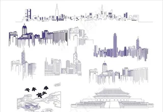 城市线稿矢量图图片