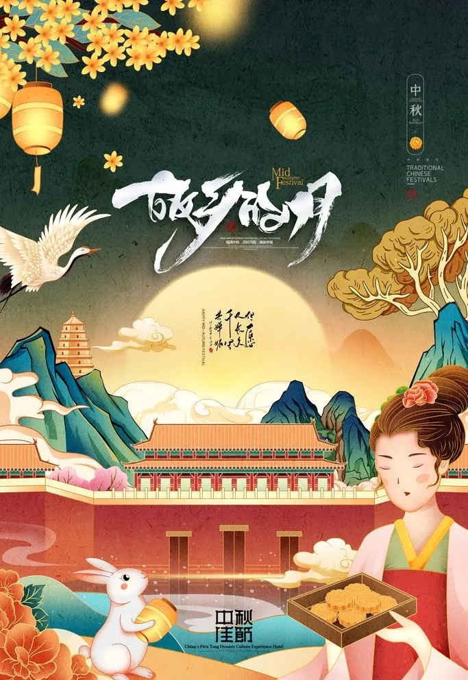 手绘中国风唯美中秋节海报图片