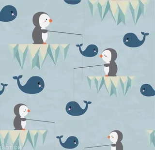 卡通循环图案 冰川小企鹅图片