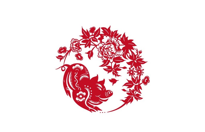 剪纸红猪图片ai矢量模版下载