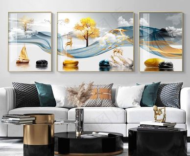 中式石来运转水墨山水装饰画图片