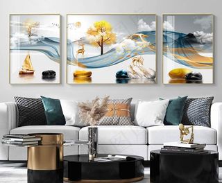 中式石来运转水墨山水装饰画图片