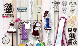 复古怀旧时尚潮流服装店背景墙I图片