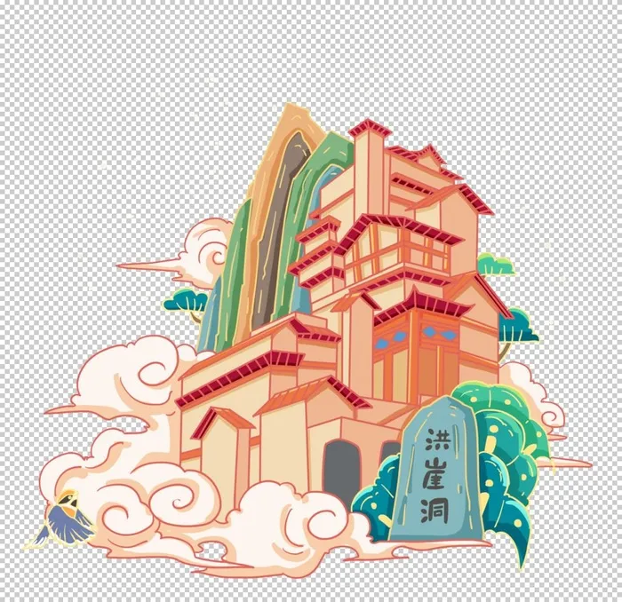 重庆洪崖洞手绘矢量插画素材图片(2000x2000)