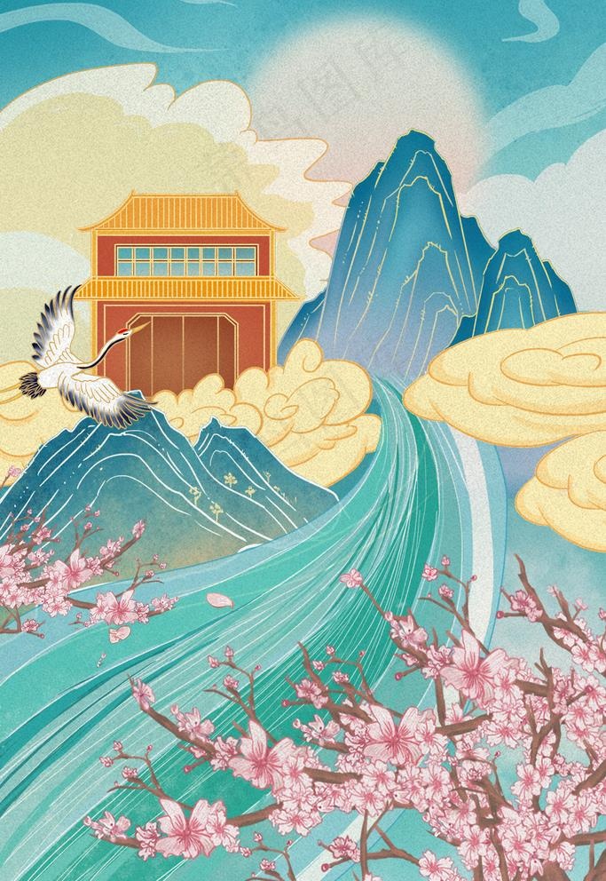 国潮山水图片(1701x2551)psd模版下载