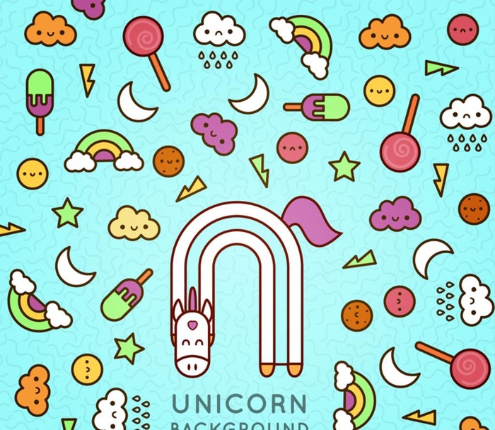 彩色独角兽和冷饮无缝背景矢量素图片