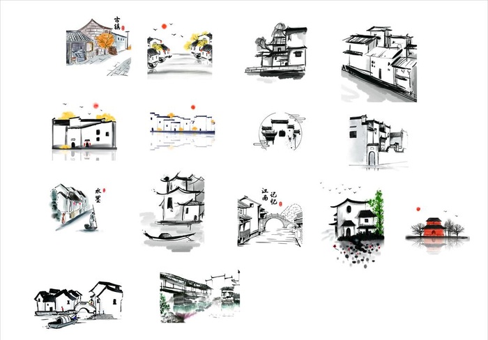 水墨建筑画图片