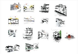 水墨建筑画图片