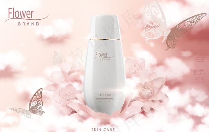 美妆海报 浪漫 玫瑰 剪纸风 图片