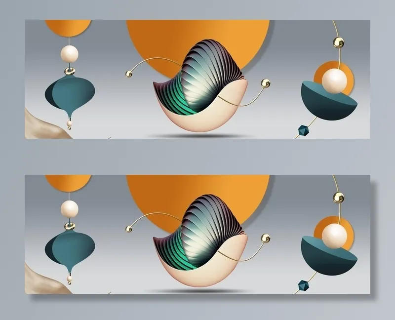 抽象立体几何组合装饰画图片(9449x3543)
