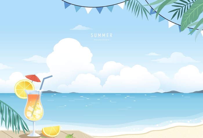 夏日海滩沙滩插画    图片