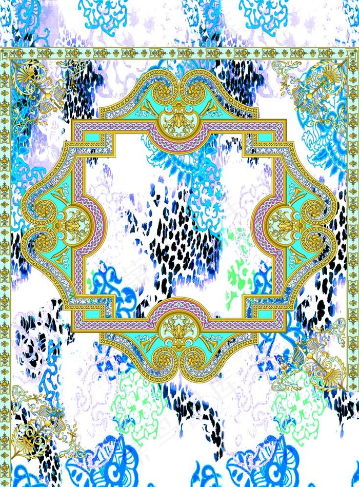 豹纹 面料花复古边框TIF分层图片