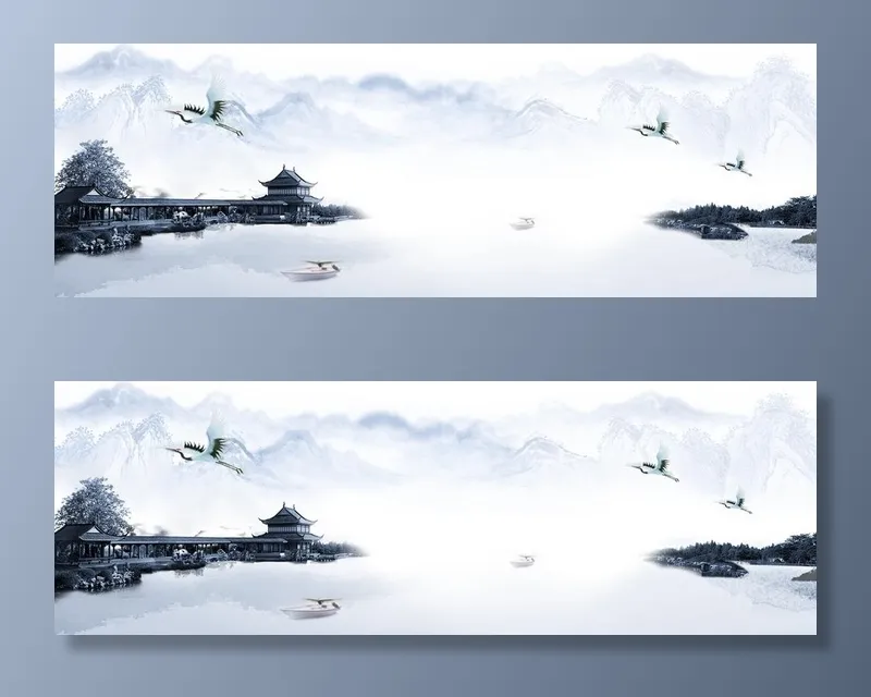 水墨山水画图  图片(1920x700)psd模版下载
