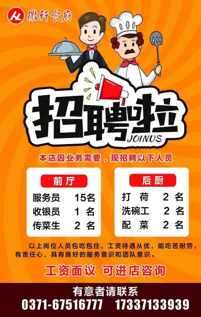 饭店招聘海报图片(2976x4465)psd模版下载