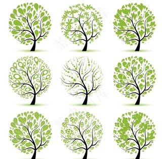 九棵矢量圆型树图片