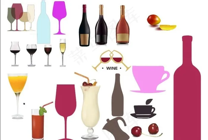 酒杯酒瓶矢量素材图片ai矢量模版下载