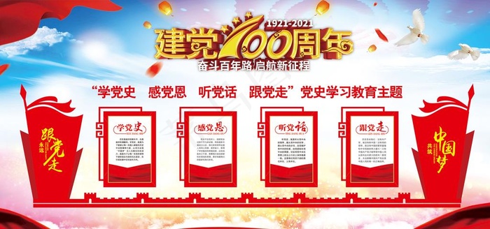 建党100周年展板图片psd模版下载