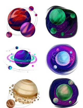 手绘星空宇宙星球素材组合图片