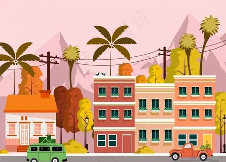 扁平小镇图片