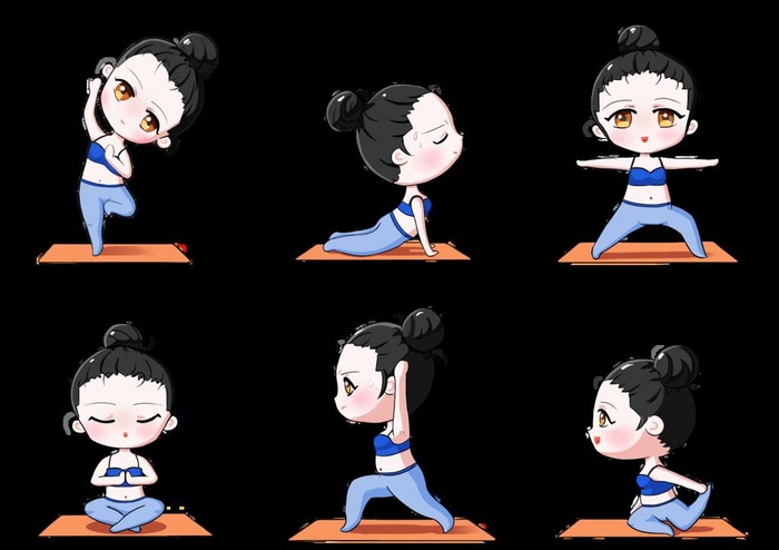 卡通健身瑜伽手绘女孩套图图片(3978x2930)psd模版下载