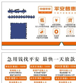 中国平安普惠 贷款 名片图片