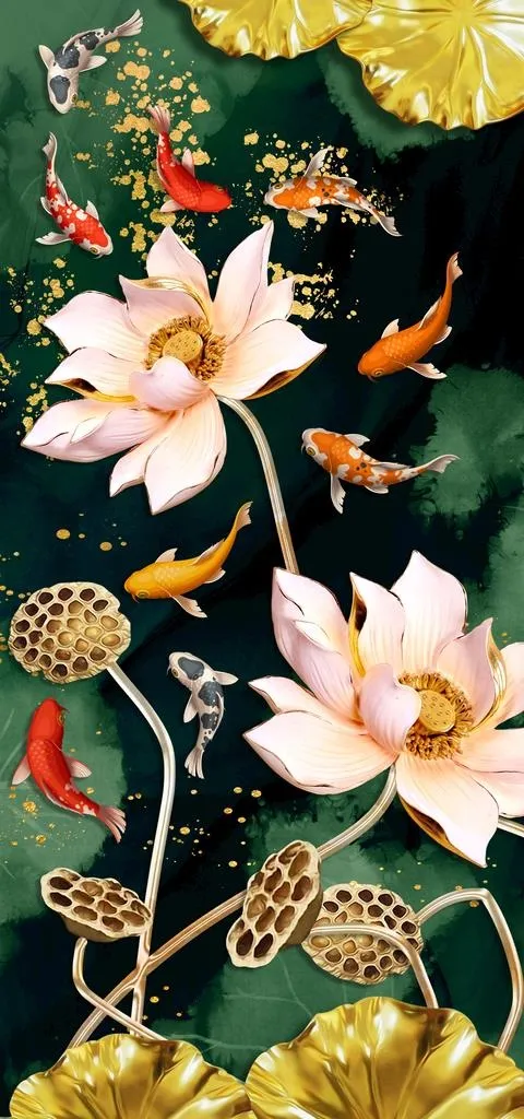 九鱼图年年有鱼荷花装饰画图片