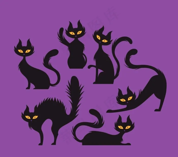 万圣节黑猫图片ai矢量模版下载