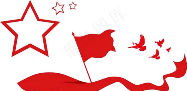 红旗星型飘带和平鸽图片