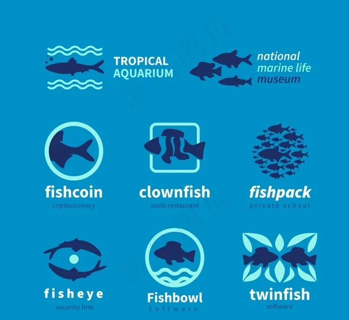 款创意鱼标志图片ai矢量模版下载