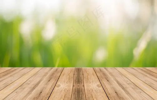 木板绿色植物模糊背景图片 木板绿色植物模糊背景图片