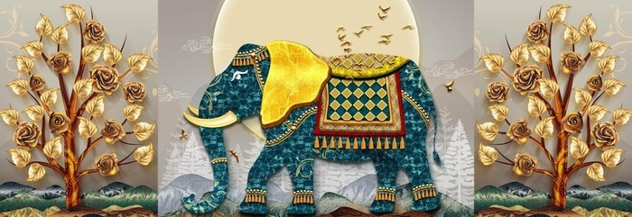 金色发财树大象装饰画图片