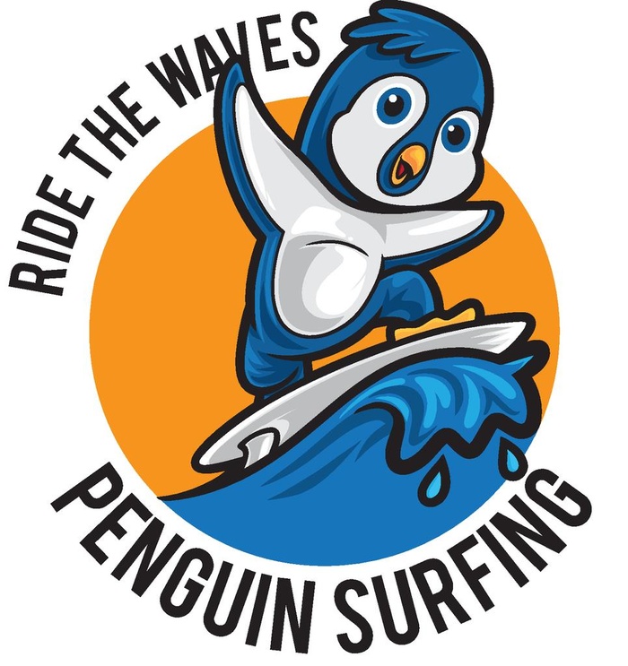 冲浪企鹅卡通标志图片