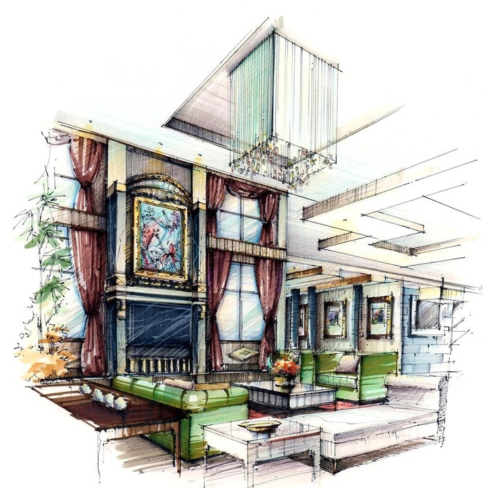 海上艺号室内设计手绘效果图作品图片