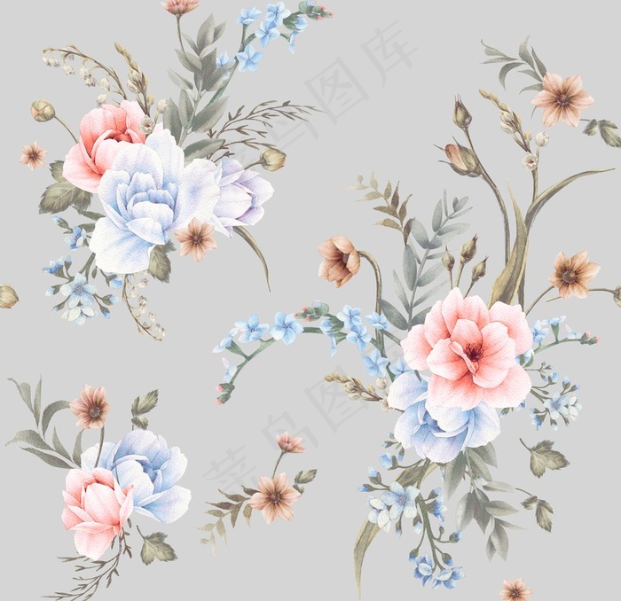 数码印花水彩花抽象花卉水彩花图片