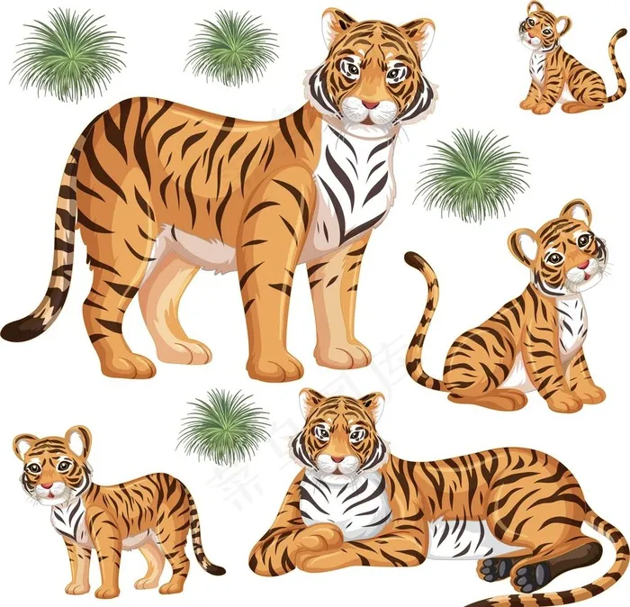 卡通可爱老虎图片ai矢量模版下载