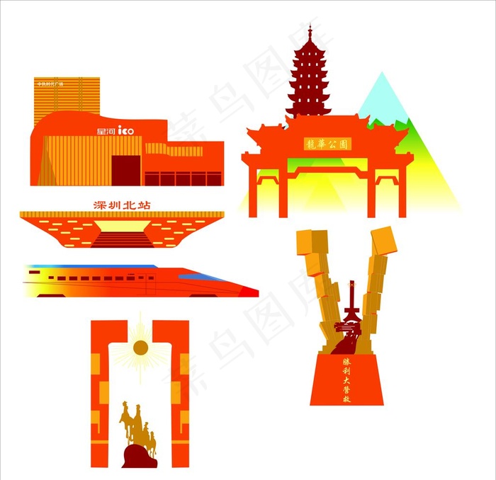 龙华标志建筑图片cdr矢量模版下载