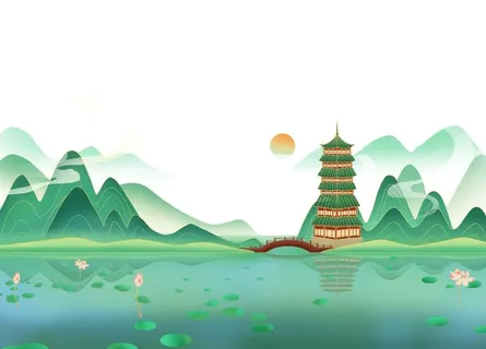 绿色手绘国潮古风山水插画背景图片 绿色手绘国潮古风山水插画背景图片