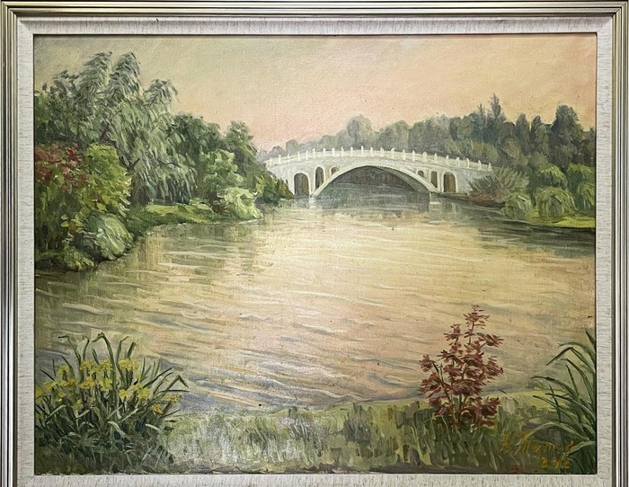 湖面风景油画图片