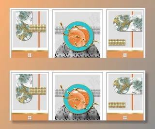 抽象九鱼图几何图形装饰画图片