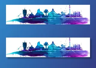 手绘炫彩香港澳门图片