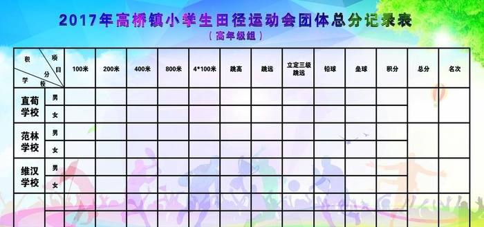 校园田径运动会积分记录表图片(7087x3543)psd模版下载