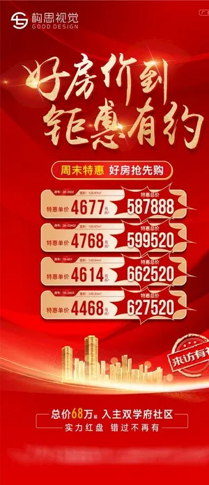 红色地产特价房海报图片