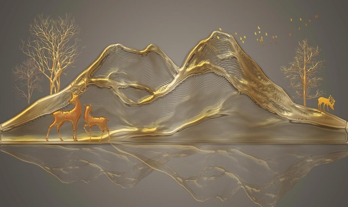 金色山水麋鹿背景图片(9071x5669)psd模版下载